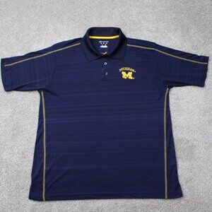 Michigan‎ Wolverines Polo Shirt Mens Large Blue Champion Polyester Short Sleeve
